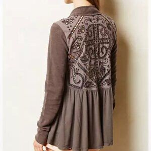 Anthropologie Saturday Sunday STORYSTITCH Cutwork (Eyelet) M Grey Open Cardigan